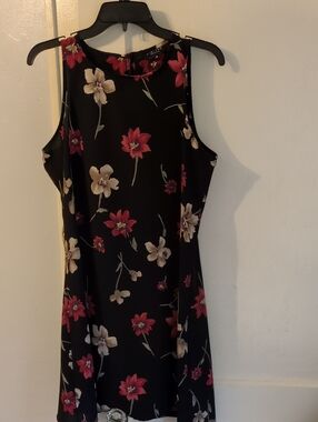 The Limited Black Floral Sleeveless Mini Dress with Red & Cream Blooms